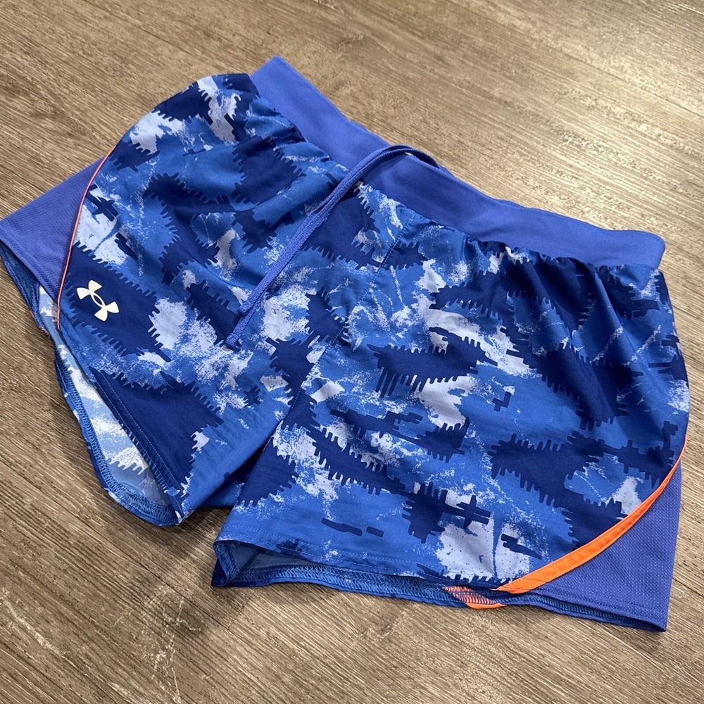 Under Armour Shorts Women Medium Blue Polyester Lined Camo Gym Running Athletic
